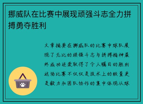 挪威队在比赛中展现顽强斗志全力拼搏勇夺胜利